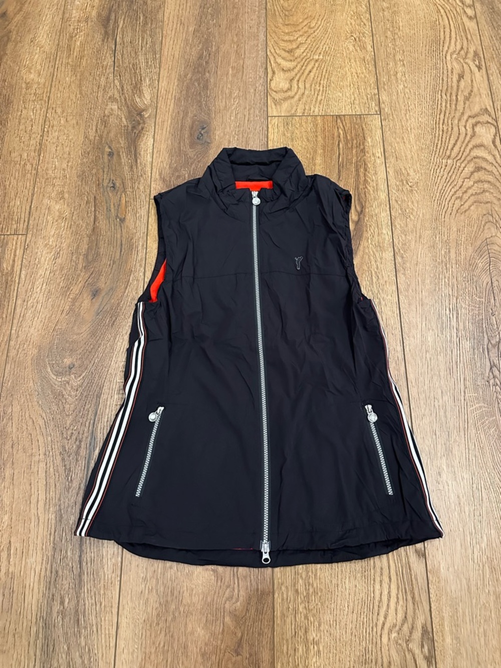 Women’s Black Sleeveless Zip-Front Vest with Red Trim